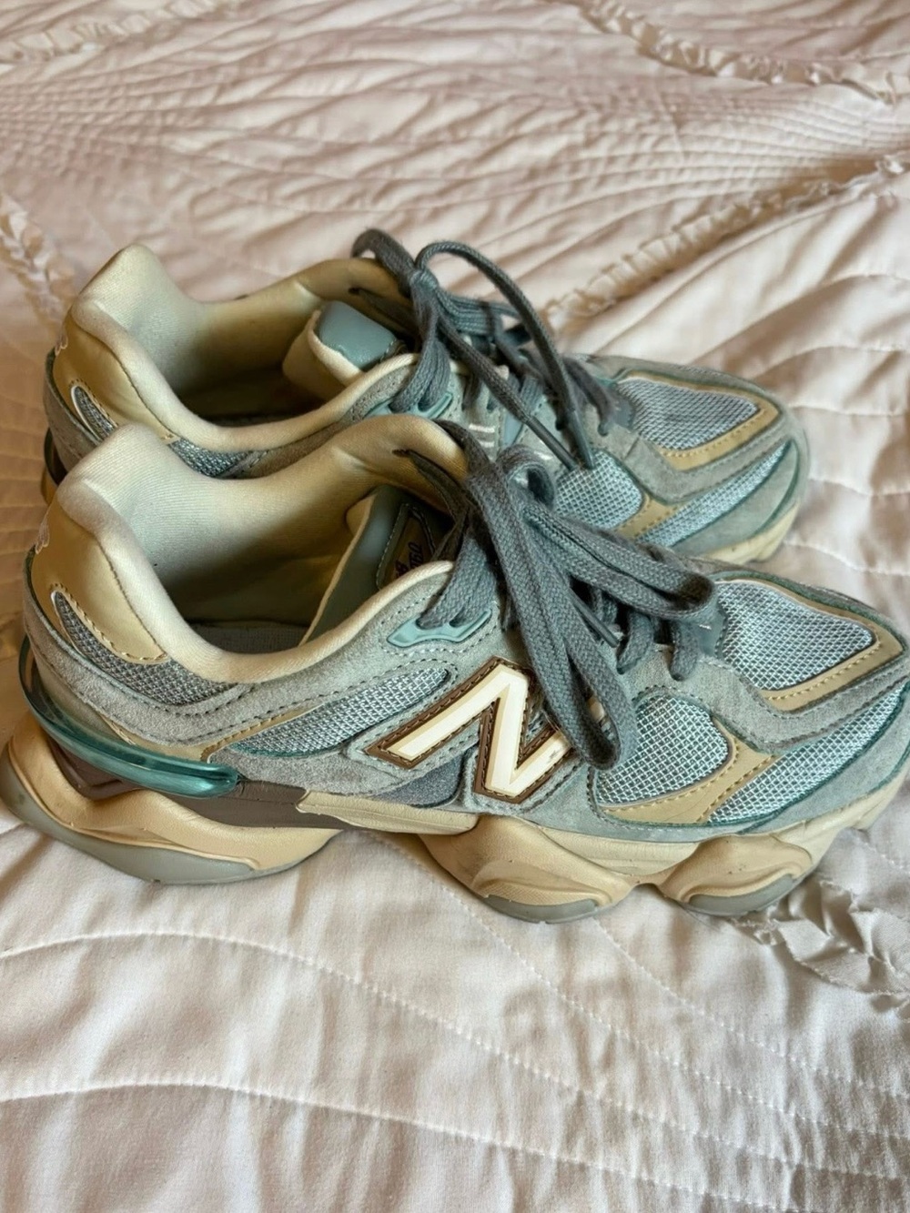 New Balance Women’s Mint Green and Beige Mesh Sneakers